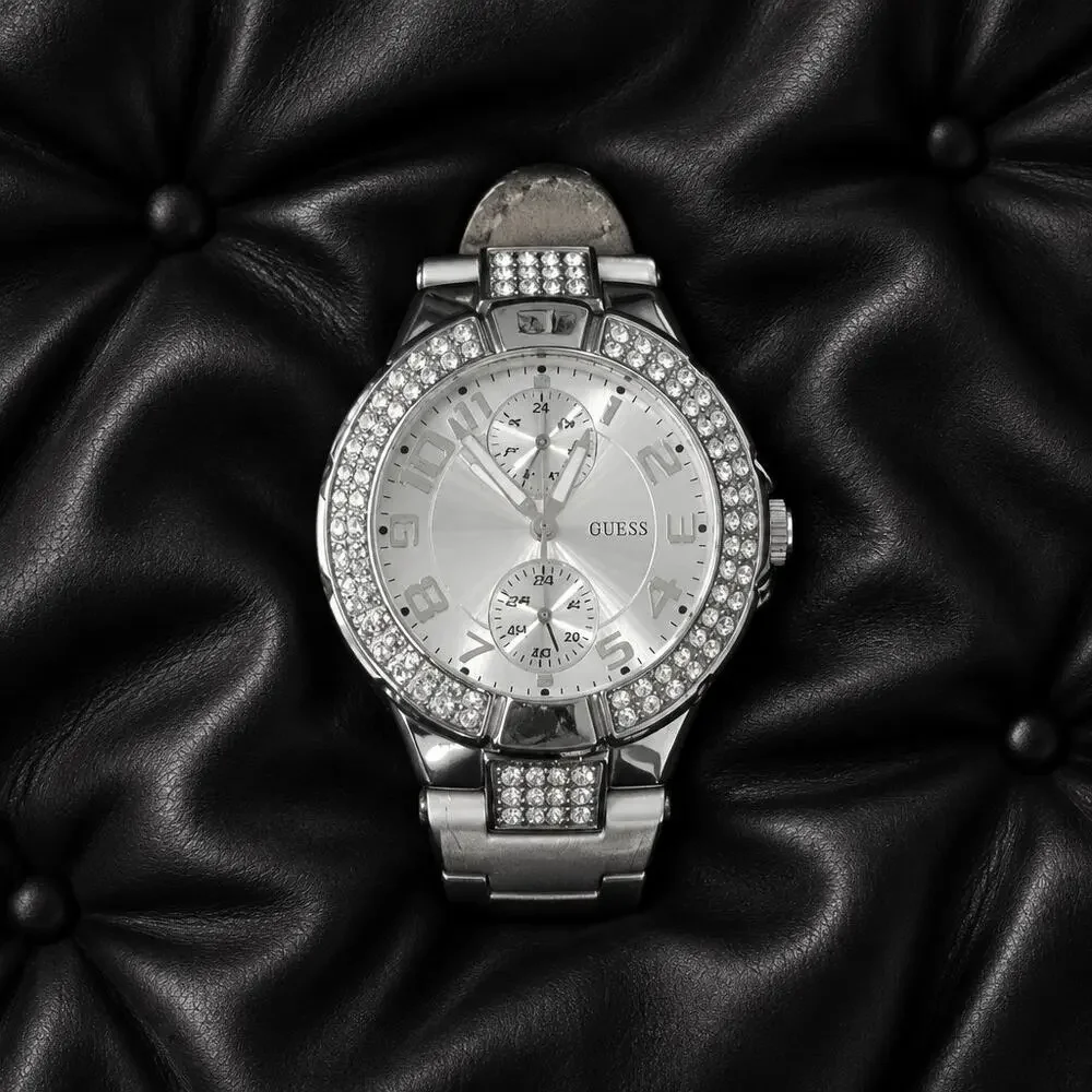 GUESS Prism W11607L1 Women's Silver Multi-Function Watch White Leather Band
